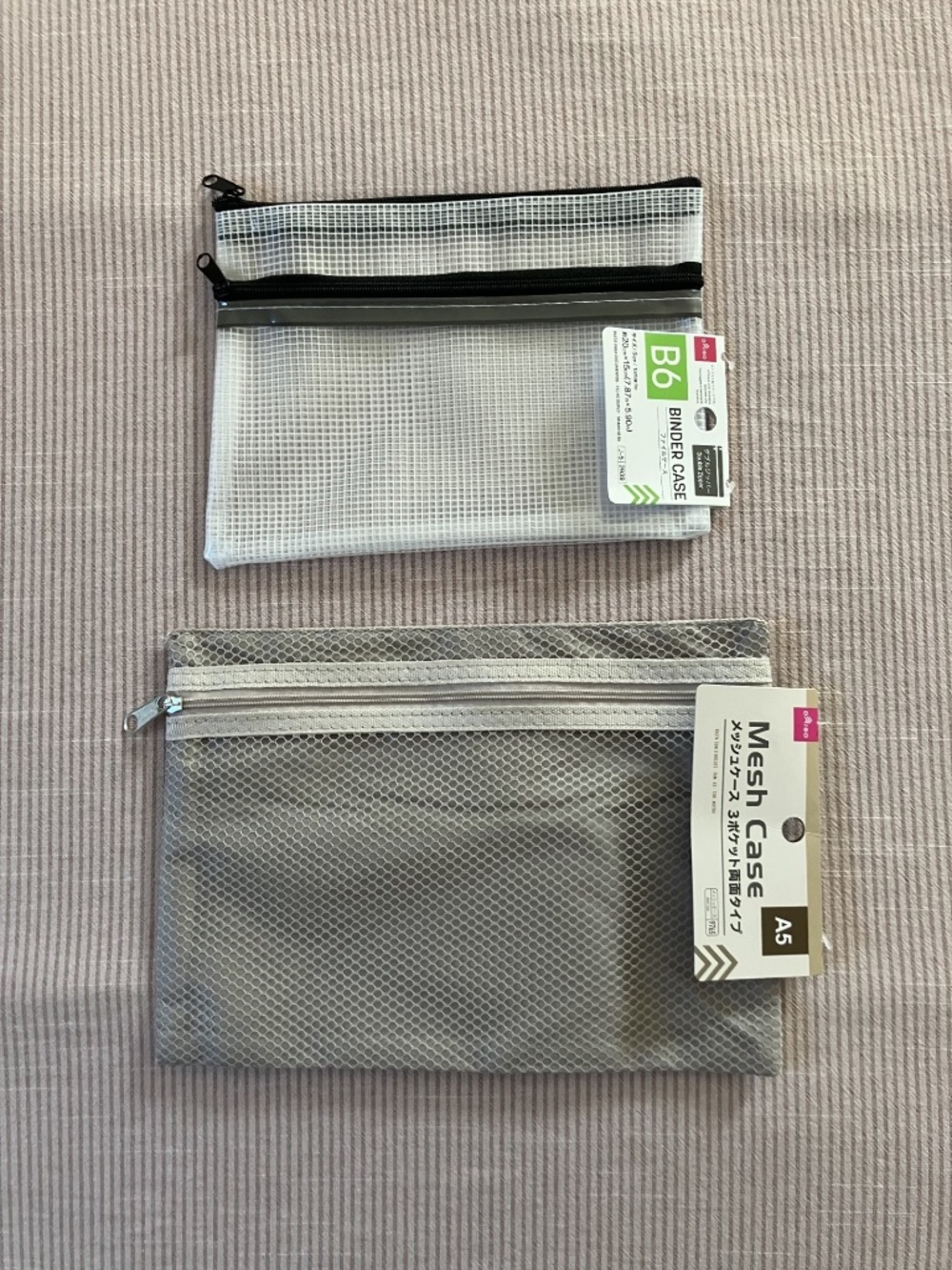Daiso A5 Mesh Case and B6 Clear Binder Case - multiple zippers for organization
